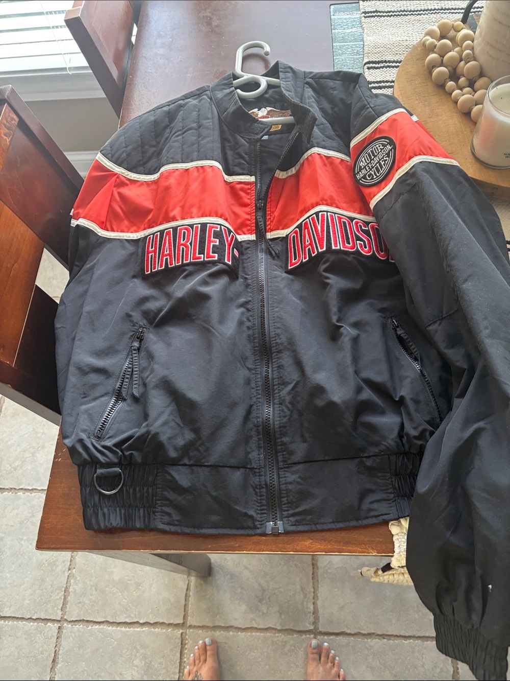 Harley-Davidson Black and Red Logo Zip-Up Racing Jacket (vintage)